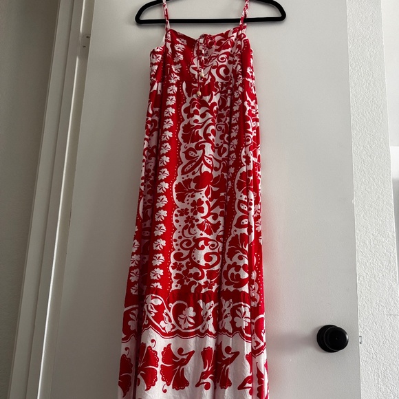 Jopra Red & White Floral Linen Blend Maxi Dress – Size M (NWT) - Picture 1 of 10